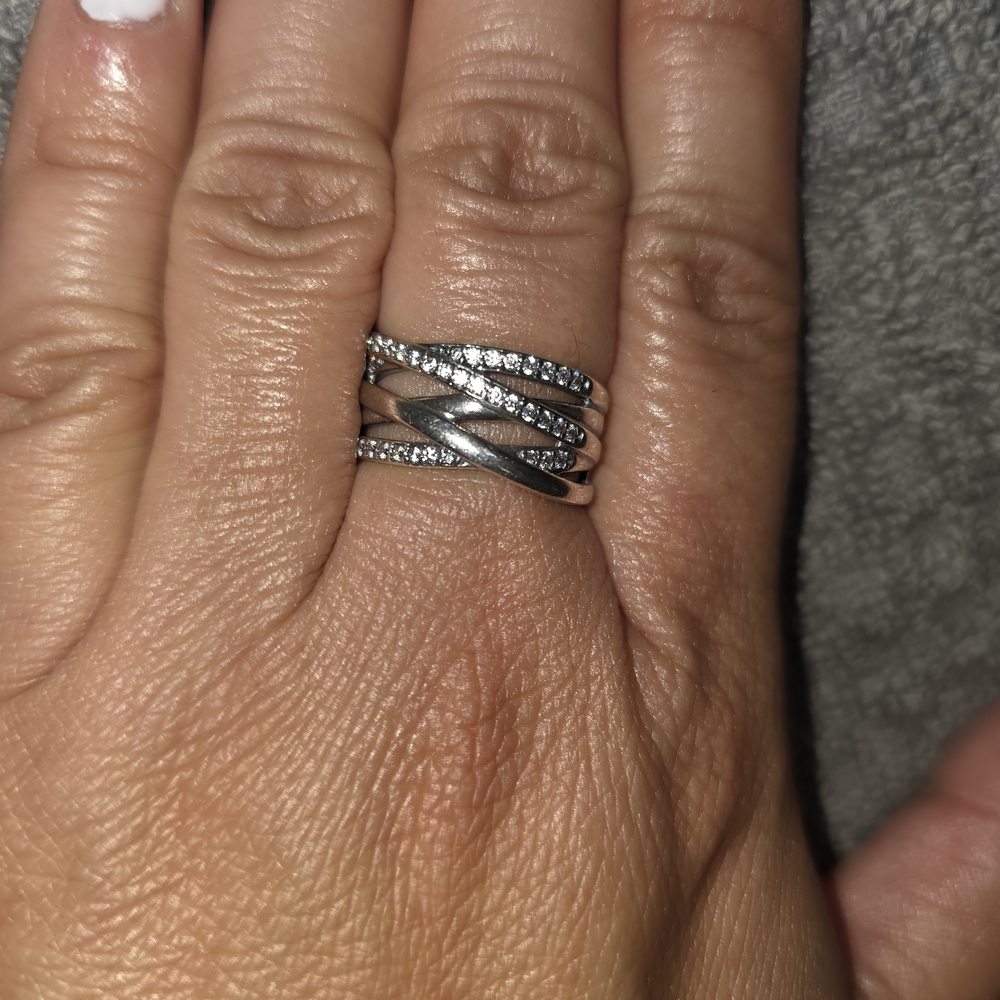 Pandora Silver Crossover Ring With Sparkling Acce… - image 5